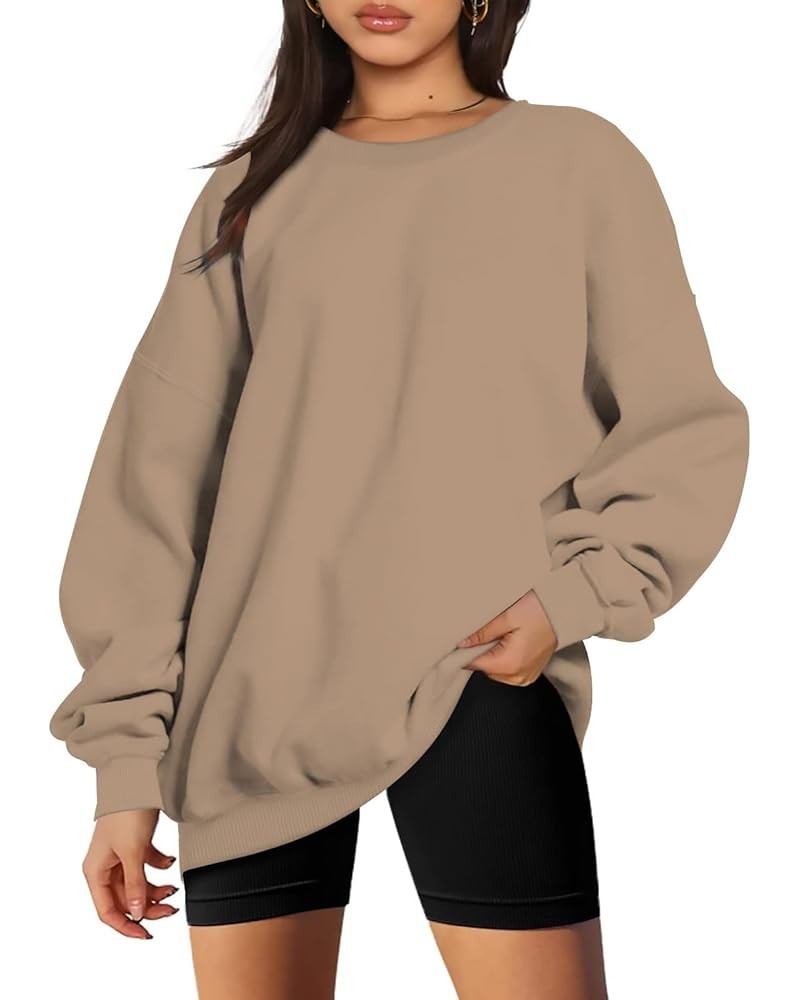 Womens Fall Fashion 2022 Sweatshirts Cute Oversized Long Sleeve Hoodies Tops Casual Lightweight Crewneck Pullover 3-khaki $5....