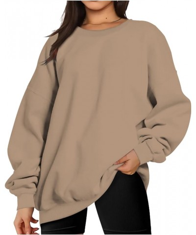 Womens Fall Fashion 2022 Sweatshirts Cute Oversized Long Sleeve Hoodies Tops Casual Lightweight Crewneck Pullover 3-khaki $5....