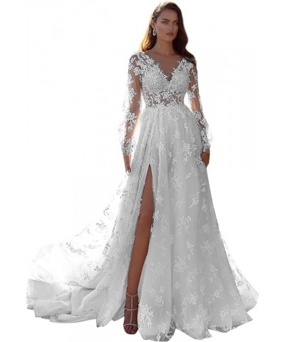 Lace Appliques Wedding Dresses Long Ball Gown for Women A-Line Bridal Party Gown A-white $34.50 Dresses