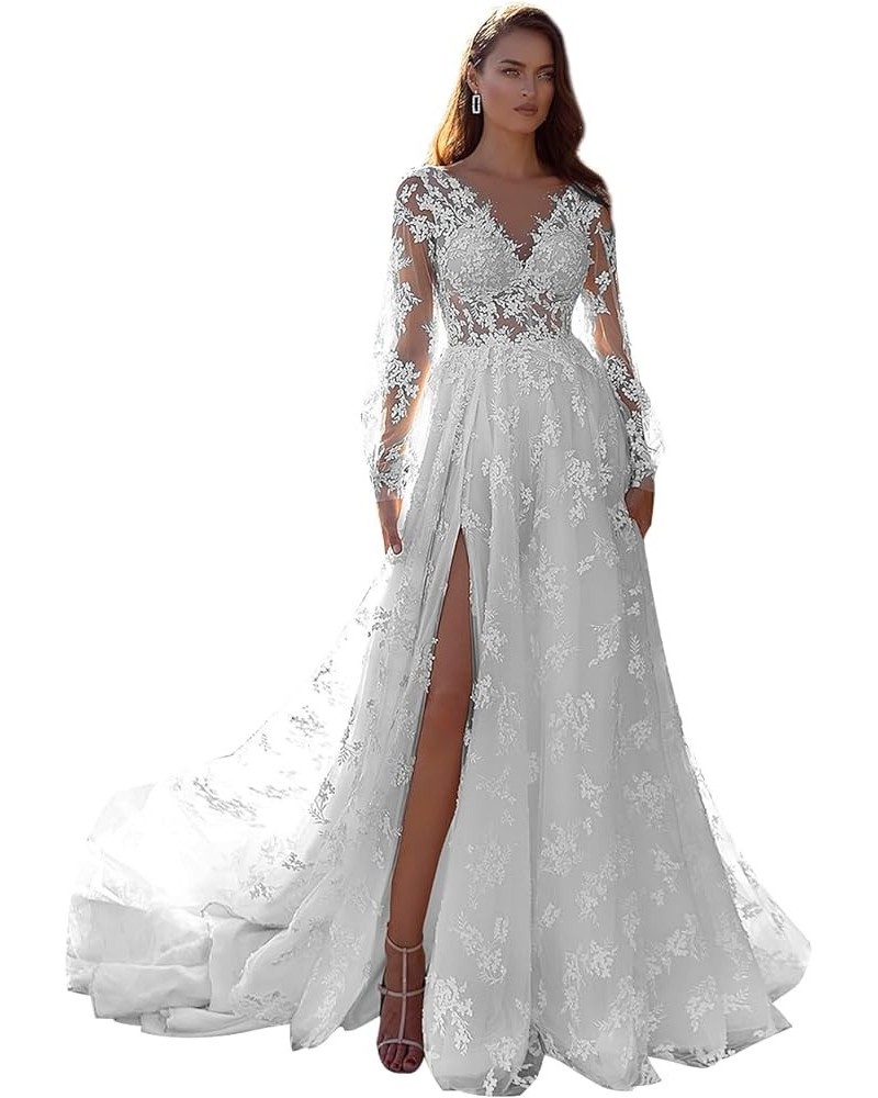 Lace Appliques Wedding Dresses Long Ball Gown for Women A-Line Bridal Party Gown A-white $34.50 Dresses