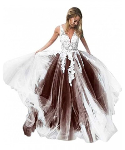 Women's V-Neck Tulle Appliques Long Evening Dresses Bridal Wedding Dress Chocolates $41.80 Dresses