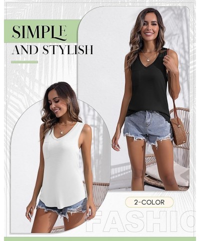 2 Pcs Women's Sleeveless Tank Tops, V Neck Shirts Loose Fit Racerback Tee Casual Summer Tunic Tank Tops with Pocket Black, Wh...