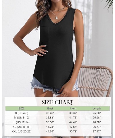 2 Pcs Women's Sleeveless Tank Tops, V Neck Shirts Loose Fit Racerback Tee Casual Summer Tunic Tank Tops with Pocket Black, Wh...