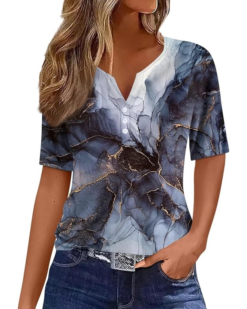 Women's T-Shirts Dressy Button Down Tunic Y2K Tops Short Sleeve Floral Print Blouses Henley V Neck Summer Cute Clothes An756-...