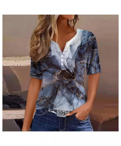 Women's T-Shirts Dressy Button Down Tunic Y2K Tops Short Sleeve Floral Print Blouses Henley V Neck Summer Cute Clothes An756-...