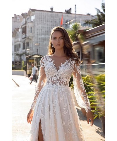 Lace Appliques Wedding Dresses Long Ball Gown for Women A-Line Bridal Party Gown A-white $34.50 Dresses