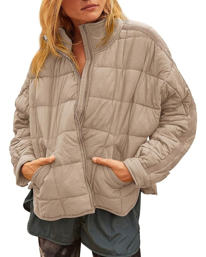 Women's Oversized Lightweight Down Coat Long Sleeve Zip Packable Short Puffer Jackets Khaki $35.90 Jackets