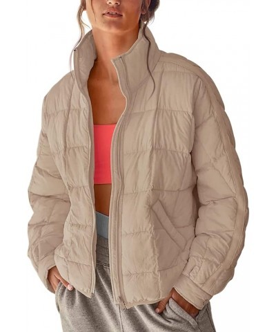 Women's Oversized Lightweight Down Coat Long Sleeve Zip Packable Short Puffer Jackets Khaki $35.90 Jackets