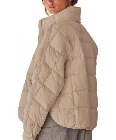 Women's Oversized Lightweight Down Coat Long Sleeve Zip Packable Short Puffer Jackets Khaki $35.90 Jackets