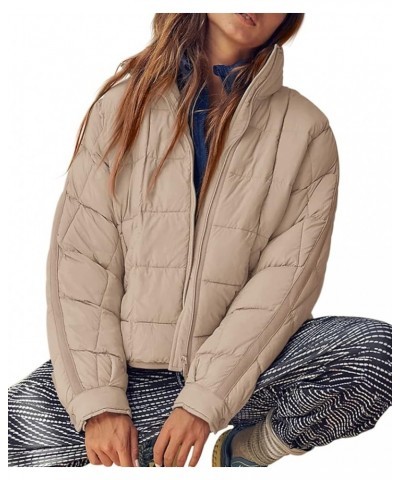 Women's Oversized Lightweight Down Coat Long Sleeve Zip Packable Short Puffer Jackets Khaki $35.90 Jackets