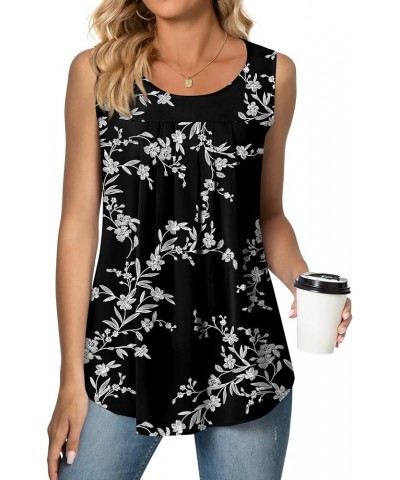 Womens Summer Casual Sleeveless Chiffon Tops Pleated Shirt Loose Blouse for Leggings Sleeveless-white Carvings Black $10.80 B...