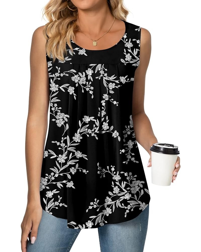 Womens Summer Casual Sleeveless Chiffon Tops Pleated Shirt Loose Blouse for Leggings Sleeveless-white Carvings Black $10.80 B...