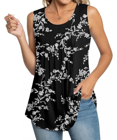 Womens Summer Casual Sleeveless Chiffon Tops Pleated Shirt Loose Blouse for Leggings Sleeveless-white Carvings Black $10.80 B...