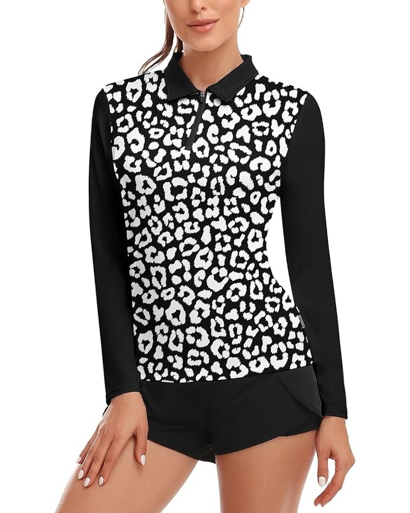 Women's Golf Shirt Moisture Wicking Long Sleeve Shirt Half Zip Pullover Athletic 1-bla Leopard $13.02 Shirts