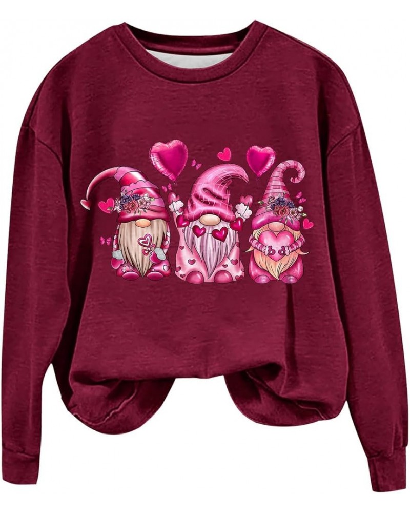 Valentines Day Sweatshirts for Women Trendy Love Printed Crewncek Pullover Casual Oversized Valentines Shirts A016-wine $9.27...