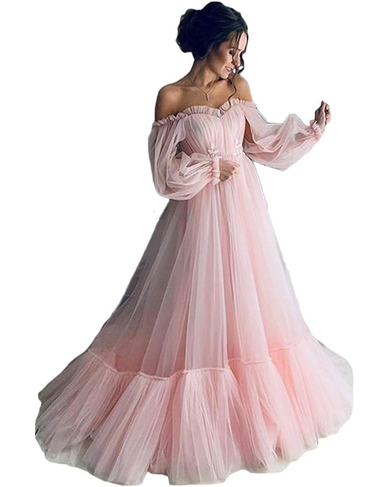 Women's Sheer Waist Fishbone Symmetrical Peplum Long Prom Dress A Pink $57.50 Dresses