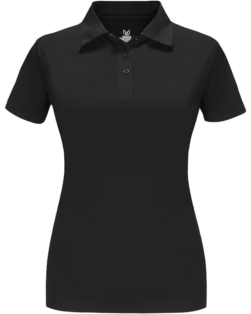 Women's Short Sleeve Golf Shirts Moisture Wicking Performance Knit Tops Fitness Workout Sports Leisure Polo Shirt P18202-blac...