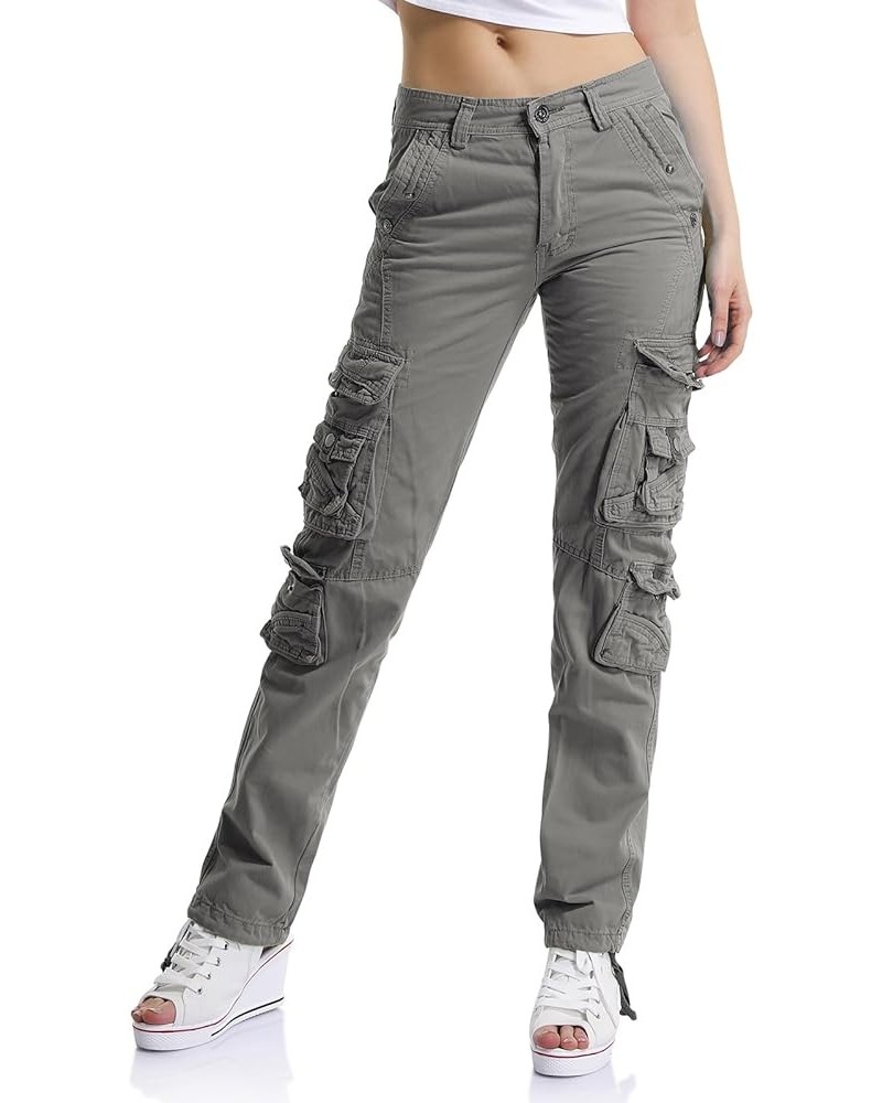 Women's Cotton Casual Cargo Work Pants High Waisted Travel Hiking Baggy Y2K with Multi Pockets Grey $17.20 Activewear