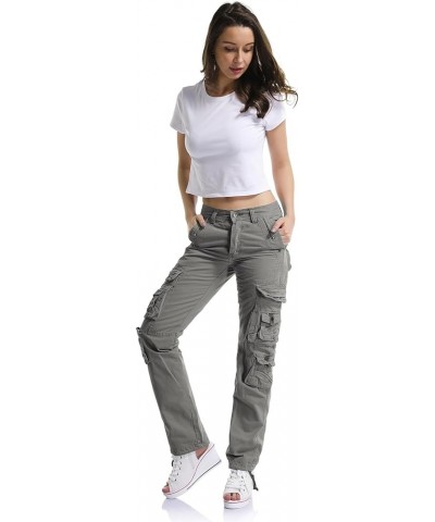 Women's Cotton Casual Cargo Work Pants High Waisted Travel Hiking Baggy Y2K with Multi Pockets Grey $17.20 Activewear