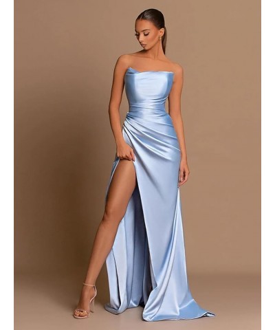 Strapless Satin Prom Dress with Slit Mermaid Long Ball Gown Corset Pleated Evening Formal Bridesmaid Dresses Lilac $27.95 Dre...