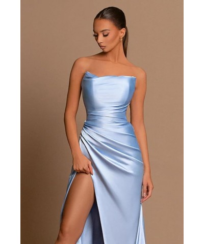 Strapless Satin Prom Dress with Slit Mermaid Long Ball Gown Corset Pleated Evening Formal Bridesmaid Dresses Lilac $27.95 Dre...