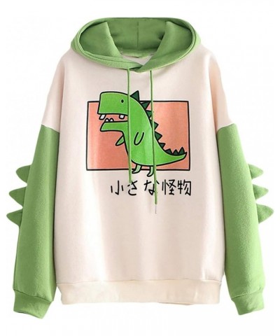 Graphic Hoodies for Women Trendy Casual Drawstring Sweatshirt Dinosaur Color Block Sweaters Fall Long Sleeve Pullover A03-gre...