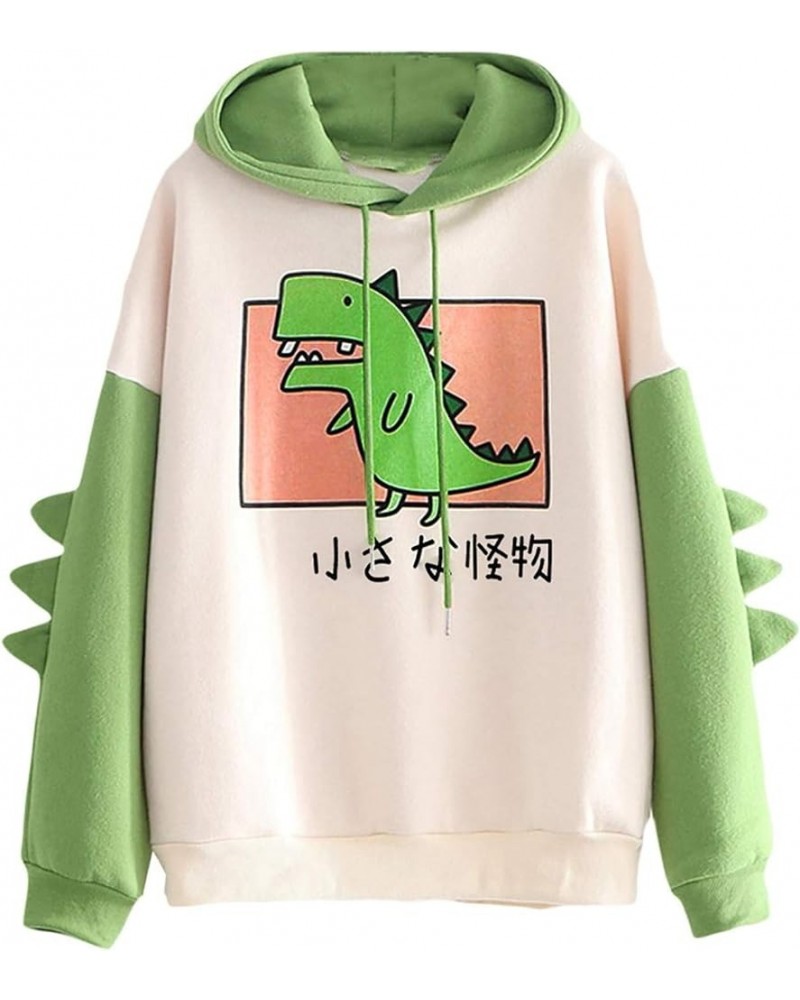 Graphic Hoodies for Women Trendy Casual Drawstring Sweatshirt Dinosaur Color Block Sweaters Fall Long Sleeve Pullover A03-gre...