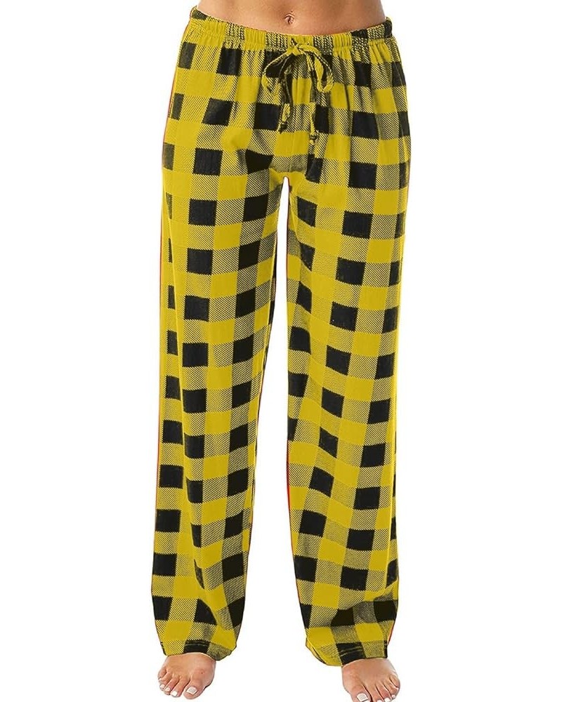 Women's Lounge Pants Fall Winter Sleepwear Buffalo Plaid Wide Leg Pants Comfy Bottom Pajama Pants, S-3XL C-yellow $5.43 Sleep...