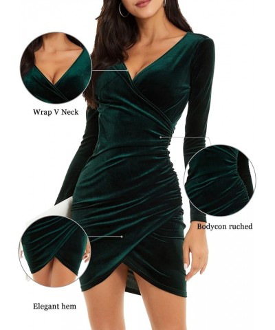 Womens Wrap V Neck Long Sleeve Velvet Bodycon Ruched Cocktail Party Dress Blue $31.36 Dresses