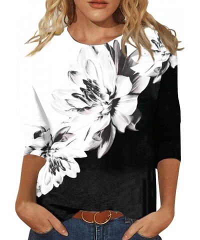 3/4 Length Sleeve Womens Tops Womens Spring Fashion 2024 Loose Crew Neck T Shirts for Women Flower Shirts for Women 07-black ...