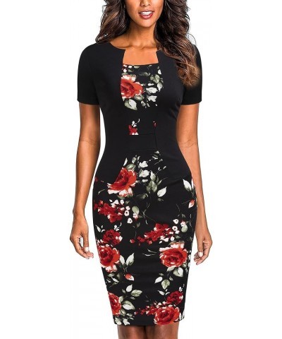 Women's Sheath Pencil Cocktail Business Church Dress Burgundy Flower $17.84 Dresses