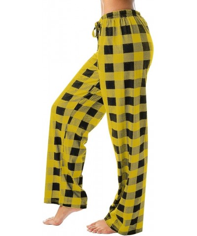 Women's Lounge Pants Fall Winter Sleepwear Buffalo Plaid Wide Leg Pants Comfy Bottom Pajama Pants, S-3XL C-yellow $5.43 Sleep...