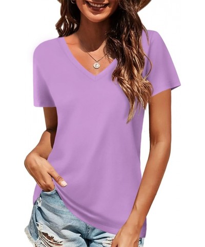 Women Shirts V Neck Short/Long Sleeve Cotton Tops T-Shirt Basic Tees B:light Purple $13.99 T-Shirts