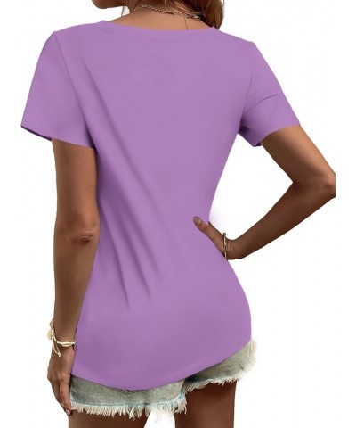 Women Shirts V Neck Short/Long Sleeve Cotton Tops T-Shirt Basic Tees B:light Purple $13.99 T-Shirts