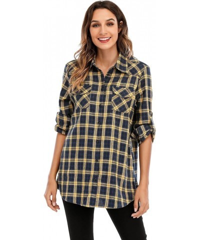 Womens Flannels Long/Roll Up Sleeve Button Down Plaid Shirts Yellow $16.42 Blouses