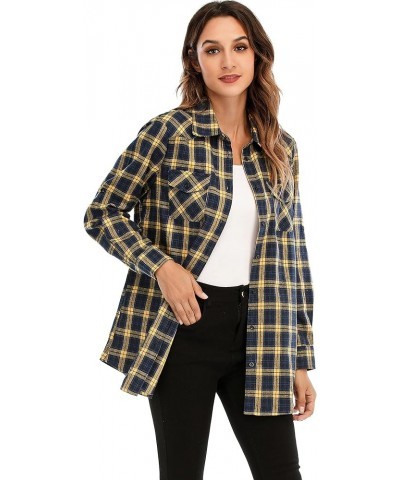 Womens Flannels Long/Roll Up Sleeve Button Down Plaid Shirts Yellow $16.42 Blouses