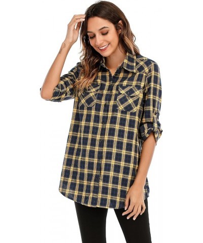 Womens Flannels Long/Roll Up Sleeve Button Down Plaid Shirts Yellow $16.42 Blouses