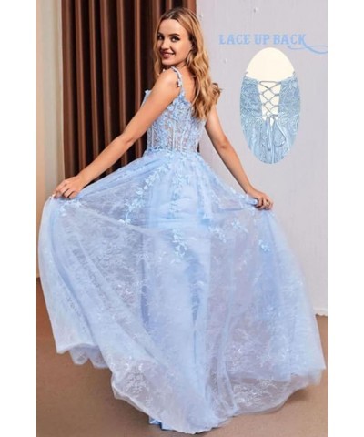 Womens Split Lace Off The Shoulder Prom Dresses with Appliques Long Tulle Formal Dress Navy Blue $62.88 Dresses