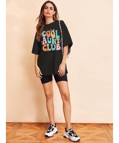 Aunt Shirt Oversize Auntie Shirts : Women Cool Aunts Club T-Shirt Auntie Letter Print Shirt Cute Aunt Gifts Tee Tops Black-1 ...