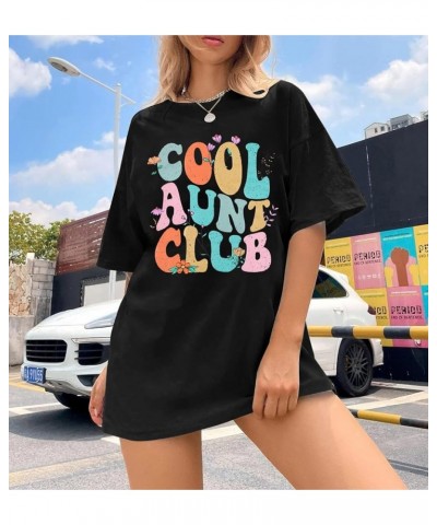 Aunt Shirt Oversize Auntie Shirts : Women Cool Aunts Club T-Shirt Auntie Letter Print Shirt Cute Aunt Gifts Tee Tops Black-1 ...