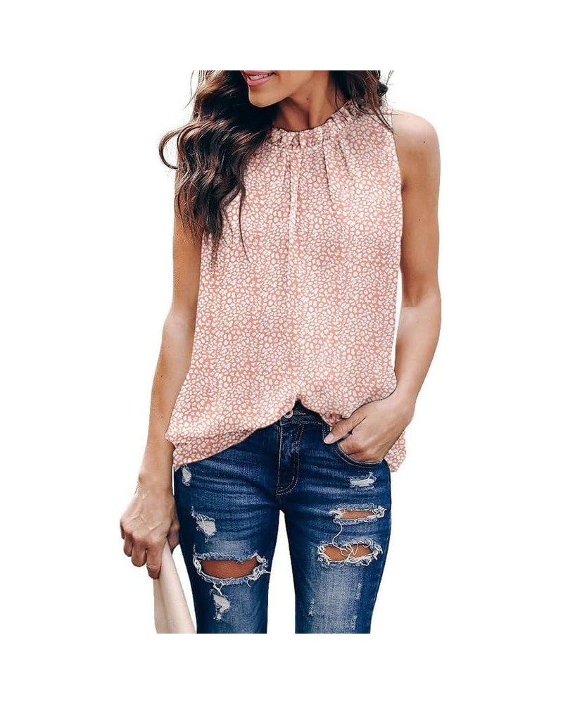 Womens Casual Sleeveless Shirts Halter Neck Leopard Print Tank Top and Blouses Pink $15.36 Tanks