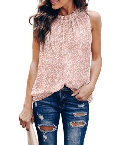 Womens Casual Sleeveless Shirts Halter Neck Leopard Print Tank Top and Blouses Pink $15.36 Tanks