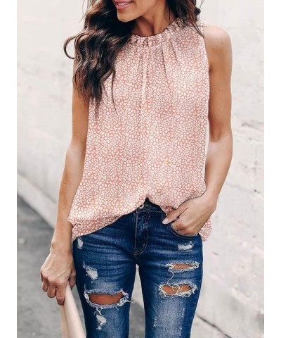 Womens Casual Sleeveless Shirts Halter Neck Leopard Print Tank Top and Blouses Pink $15.36 Tanks