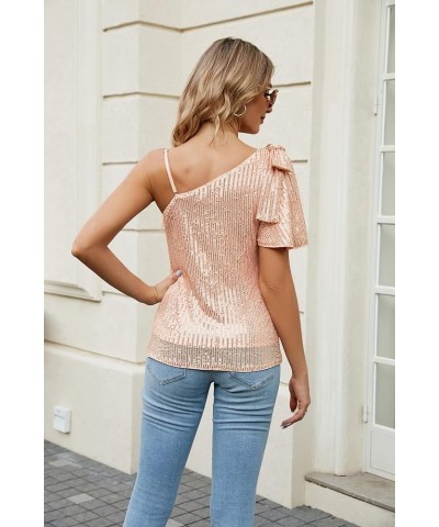 Sparkly Sequin Tops for Women One Shoulder Slimming Sexy Asymmetrical Glitter Tops Sparkle Party Shirts Champagne $13.99 Tanks