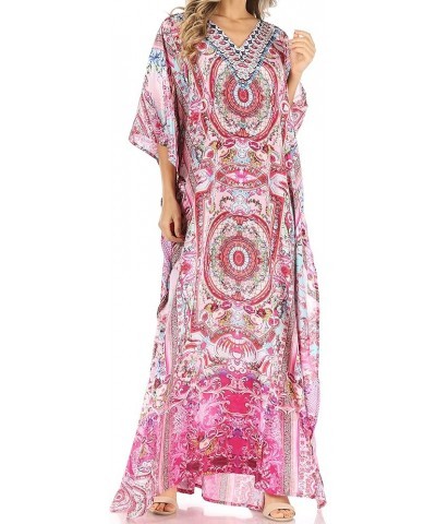 Anahi Flowy Design V Neck Long Caftan Dress/Cover Up with Rhinestone Orpi272-pink $29.40 Swimsuits