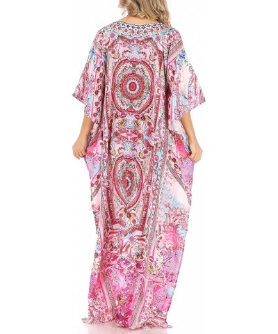 Anahi Flowy Design V Neck Long Caftan Dress/Cover Up with Rhinestone Orpi272-pink $29.40 Swimsuits