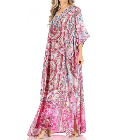 Anahi Flowy Design V Neck Long Caftan Dress/Cover Up with Rhinestone Orpi272-pink $29.40 Swimsuits