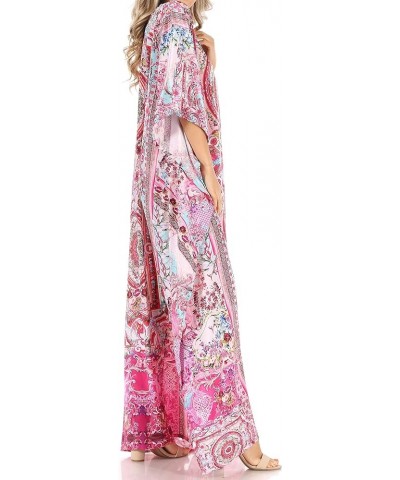 Anahi Flowy Design V Neck Long Caftan Dress/Cover Up with Rhinestone Orpi272-pink $29.40 Swimsuits