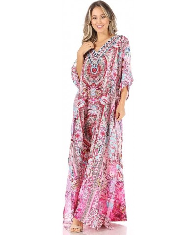 Anahi Flowy Design V Neck Long Caftan Dress/Cover Up with Rhinestone Orpi272-pink $29.40 Swimsuits