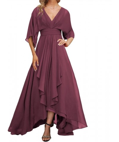 Mother of The Bride Dresses Long Wedding Guest Dresses for Women V-Neck Evening Formal Dresses Chiffon Mulberry $35.48 Dresses